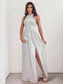 Sophisticated Off-The-Shoulder Long Dress With Leg Slit - 白色 - 查看 3