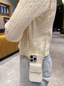 1 件时尚链条肩带/斜挎包 + 1 件黑色皮革纹理卡夹和防震手机壳，适用于 Apple/Redmi/Mi/OPPO/VIVO/防水防摔防刮 - 米色 - 查看 2