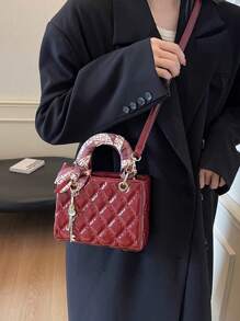 2024新款勃艮第红钻石纹手提包，小巧优雅，高端大气，斜挎单肩包圣诞礼物，非常适合旅行和派对，女性最佳母亲节礼物，时尚勃艮第包 - 彩色 - 查看 9