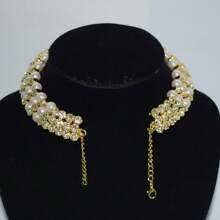 3 件套时尚夸张项圈、仿珍珠项链、珍珠和水钻多层颈链首饰、情人节礼物、妈妈、母亲、母亲节、礼物 - 金色 - 查看 3