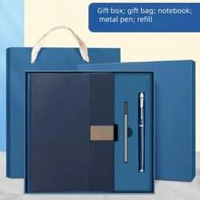 Customized A5 Vertical Striped Stitching Notebook, Premium Soft Leather, School/Business Meeting Gift Set, Corporate Culture Promotion & Grand Opening Commemorative Gift