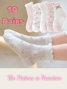 10 双女童薄款蕾丝边透气网眼公主款袜子，春夏 - 粉色 - 查看 3