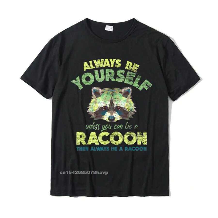 Always Be A Racoon T-Shirt Male Classic Summer Tops T Shirt Cotton Top T-Shirts Simple Style - Black - View 1
