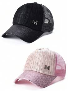 2pcs/Set Lovers' Breathable Mesh Baseball Cap, Fashion Versatile Sun Protection, Suitable For Daily Wear - A - View 12