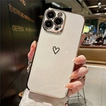 1pc Luxury Soft Full Protective Electroplated Edged, Gold-Plated 3D Heart Shape Phone Case Compatible With IPhone 16/ Galaxy S24 Ultra/ Edge 30/Infinix Smart 8/Infinix Hot 40i/Tecno Spark 20/Tecno Spark 20C/Tecno Spark Go 2024/Redmi Note 13 Pro+/Honor X8, Minimalist Design