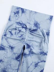 Summer Workout Women's Outdoor High Waist Tie-Dye Print Skinny Leggings, Butt Lifting Sports Fitness Cycling Yoga Pants, Light Blue, Slim Fit - Baby Blue - View 5