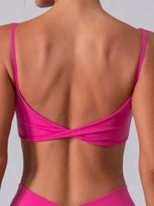 Áo ngực thể thao hở lưng xoắn màu trơn cho nữ - Màu Hồng Tươi - Xem 5