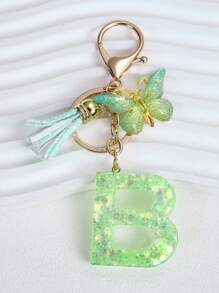 1pc Resin Letter Keychain, Initial Car Keyring Her, Bag Purse Charm Key Ring, Cute Colorful, Alphabet Tag For Girls Gift Souvenir School Car Accessories Goth Y2k - Green - View 3