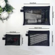 拉链网袋，化妆品收纳袋，旅行洗漱用品收纳袋套装，黑色，灰色化妆包学校用品旅行必需品化妆包节日必需品化妆包化妆包化妆袋化妆收纳袋节日冬季豹纹腊肠犬女士礼物