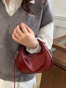 New Spring/Summer Fashion Crescent Handbag, Classic Solid Color PU Material Zipper Closure Tote Bag, Suitable For Attending Banquets, Gatherings, Queuing Festivals And Other Occasions, A Must-Have Stylish Bag - Multicolor - View 9