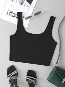 Custom Sports Personalised Gift, Custom Women's Crop Tank Top,Stylish,Fashion,Hipster,Casual,Minimal Chic,Personalized,Customized,Custom,Unique,Guy Costumes,Capsule Wardrobe,Men Basic/Street Style,Ideal Gifts For Him,Boyfriend,Family,Friends,For Birthdays,For Vacation/Holiday,For School/Competition,For Sports/Climbing,Women Summer Clothes - Black - View 3