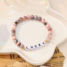 1 pieza Pulsera de piedra natural personalizada con nombre - Pulsera de cuentas con dije personalizado con texto, múltiples opciones de cuentas, mejor regalo de cumpleaños u ocasión especial para familia y amigos
