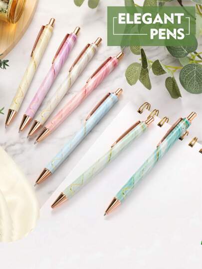 1-6 件女士优雅笔，可爱闪光笔 + 华丽粉色/白色/紫色 A5 撕纸记事本套装，是办公室、学校、圣诞节、日记笔（大理石设计）的完美礼物，颜色随机，适合返校
