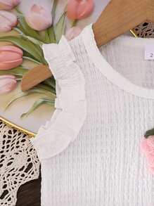 两件套少女优雅学院风草莓印花上衣+长裤轻薄夏季套装 - 白色 - 查看 4