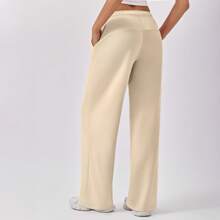 Women's Lined Sweatpants High Waisted Baggy Wide Leg Sweat Pants For Women Casual Drawstring Workout Pants With Pockets Joggers Lounge Trousers - Apricot - View 3