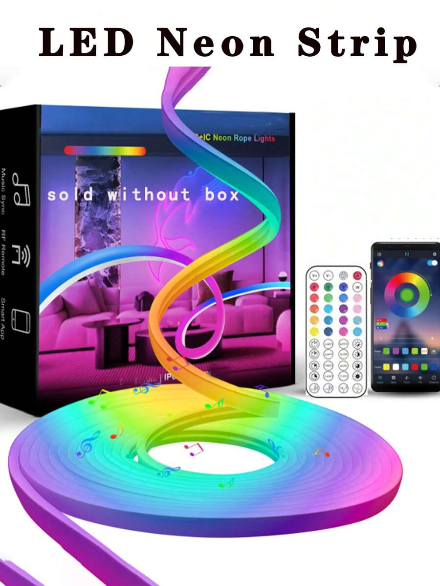 1PC 3.28 Ft-16.4ft RGB LED Neon Rope Light With Remote Control, Smart Color Changing DIY Mode Neon Flex Strip Lights For Bedroom Indoors Outdoors Decor LED Night Light Decorative Light DJ Atmosphere Light