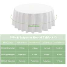 6 Pack Round Tablecloth Polyester Table Cloth, Stain Wrinkle Resistant Polyester Dining Table Cover For Kitchen Dinning Party Wedding Rectangular Tabletop Buffet Decoration ( White/Black )