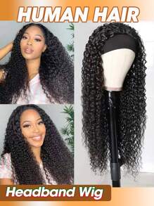 Kinky Curly Headband Wigs Human Hair Brazilian Curly Wave Headband For Women 150% Density Remy Human Hair Wigs Full Machine Made Wigs Natural Black