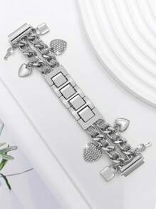 1pc Rhinestone Heart Key Lock Women's Multifunctional Zinc Alloy Leather Strap Compatible With Samsung Smart Watch Strap/Band 20mm 22mm, 20mm 22mm Metal Bracelet Strap, Gift
