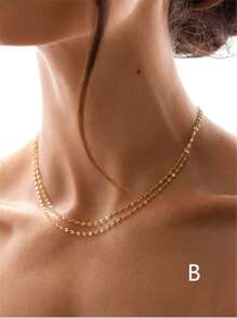 1 件优雅时尚细链项链，带方晶锆石圆形吊坠，多层女士项链，适合日常、派对、约会 - 金黃色 - 查看 2