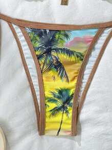 2pcs Women's Tropical Plant Print Bohemian Style Bikini Set, Sexy Swimwear
