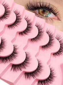 Rikuaild 7 Pairs Cat Eye Lashes Thick Winged Clear Band Faux Mink Eyelashes Natural Look Fluffy Soft Cross Wispy Full Strip Lashes End Eye Elongated Lash Extension Makeup - Natural Lashes - View 4