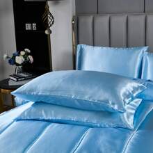 Satin Bed In A Bag 8 Pieces King/Queen Size Silk Like Baby Blue Comforter Set Luxury Silky Bedding Set Soft Lightweight Comforter Set Cooling Sheet Set - Màu xanh nhạt - Xem 8