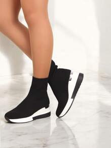 SNEAKERS DONNA IN CALZA CON ZEPPA MEDIA DI 6.5CM MOLTO COMODA - Black - View 3