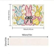 1pc/1set Crayon Drawing Rabbit Linen Placemats, Seasonal Kitchen Table Decor For Party, Banquet, Family Gathering, 12"X18"/13"X72" - Multicolor - View 3