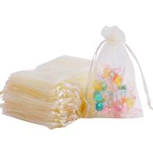 10/50/100pcs Ivory Gift Bags, Ivory Organza Candy Bags For Tableware, Various Holiday Party Packaging Supplies, Holiday Home Supplies, Holiday Wedding Party Gift Packaging Supplies