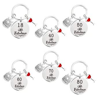 36pcs/12 Sets Of Stainless Steel Keychain Collection For Birthday Celebrations, Unique Happy Birthday Gifts For Couples Aged 18, 40, 50, 60, 70, And 80, Ideal For Anniversaries And Milestone Birthday Party Supplies.[The Set Includes 12 Keychains, 12 Gift Bags, And 12 Thank-You Cards] Car Accessories Bag Charm School Cute Goth Y2k