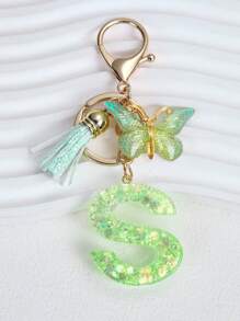 1pc Resin Letter Keychain, Initial Car Keyring Her, Bag Purse Charm Key Ring, Cute Colorful, Alphabet Tag For Girls Gift Souvenir School Car Accessories Goth Y2k - Green - View 9