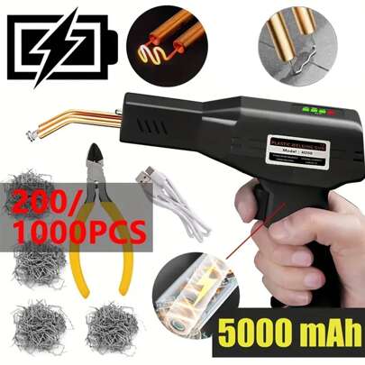 1 set Máquina de soldadura de plástico rápida y caliente con pistola de soldadura USB, Kit de reparación de paragolpes de auto portátil, equipado con 4 tipos de clavos de soldadura, adecuado para reparación de paragolpes y tablero de automóviles (Negro)