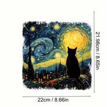 1pc/ 2pcs/3pcs Starry Night Cat Heat Transfer Printing Patch, Mixed Color Vinyl Animal Printing Patch, Suitable For DIY Fashion, Perfect Gift For Cat Enthusiasts, Compatible With Shirts, Jeans, Bags, Cat Clothes