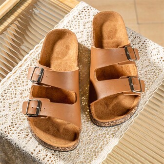 2025 Spring & Summer New Arrival, Minimalist Casual Bogen Closed Toe, Solid Color Fashion First Choice, Ultra-Light And Breathable Couple Slide Sandals, PU Leather Large Size Men And Women Outdoor Beach Shoes, PU Leather + Premium Wood + EVA Rubber Combination, Non-Slip And Durable