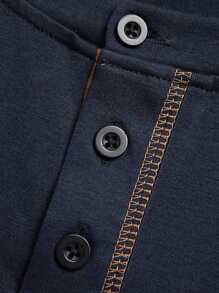 Simple Polo T-Shirt For Men, Fitted Sports Polo Shirt With Buttons, Breathable Casual Sports Polo Tee, European & American Ins Style For Summer - Navy Blue - View 5