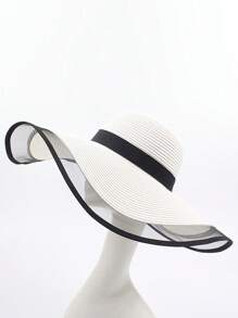 大檐太阳帽，女士优雅欧根纱网眼渔夫帽，夏季薄款防紫外线，韩版日系草帽，时尚个性休闲波西米亚复古宫廷风，涤纶绣花丝带防风防紫外线帽子，春夏 - 帽子 - 查看 5