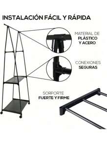 Perchero TRIANGULAR Organizador de Ropa, Estante Multifuncional con Ruedas de Acero Inoxidable, Rack Organizador 3 en 1 - Multicolor - Ver 7