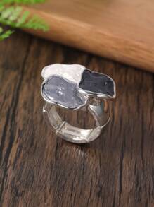 1 Stück Damen Boho Eleganter Luxus Lila & Blau Geometrie Dekor Verstellbarer Ring, geeignet für Braut, Hochzeit, formelle Party, Festival Geschenk