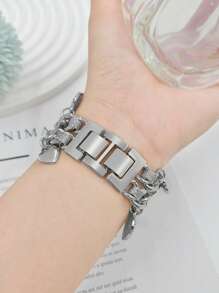 1pc Rhinestone Heart Key Lock Women's Multifunctional Zinc Alloy Leather Strap Compatible With Samsung Smart Watch Strap/Band 20mm 22mm, 20mm 22mm Metal Bracelet Strap, Gift