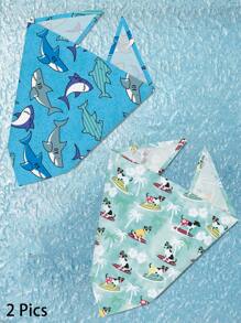 Fabric Pet Bandana With Shark Pattern Pet Kerchiefs,Adjustable Ocean Turtle Theme Pattern Printing Dog Triangle Bibs Scarfs,Suitable For Small To Medium Dogs And Cats - Soft Polyester, Machine Washable - Multicolor - View 14