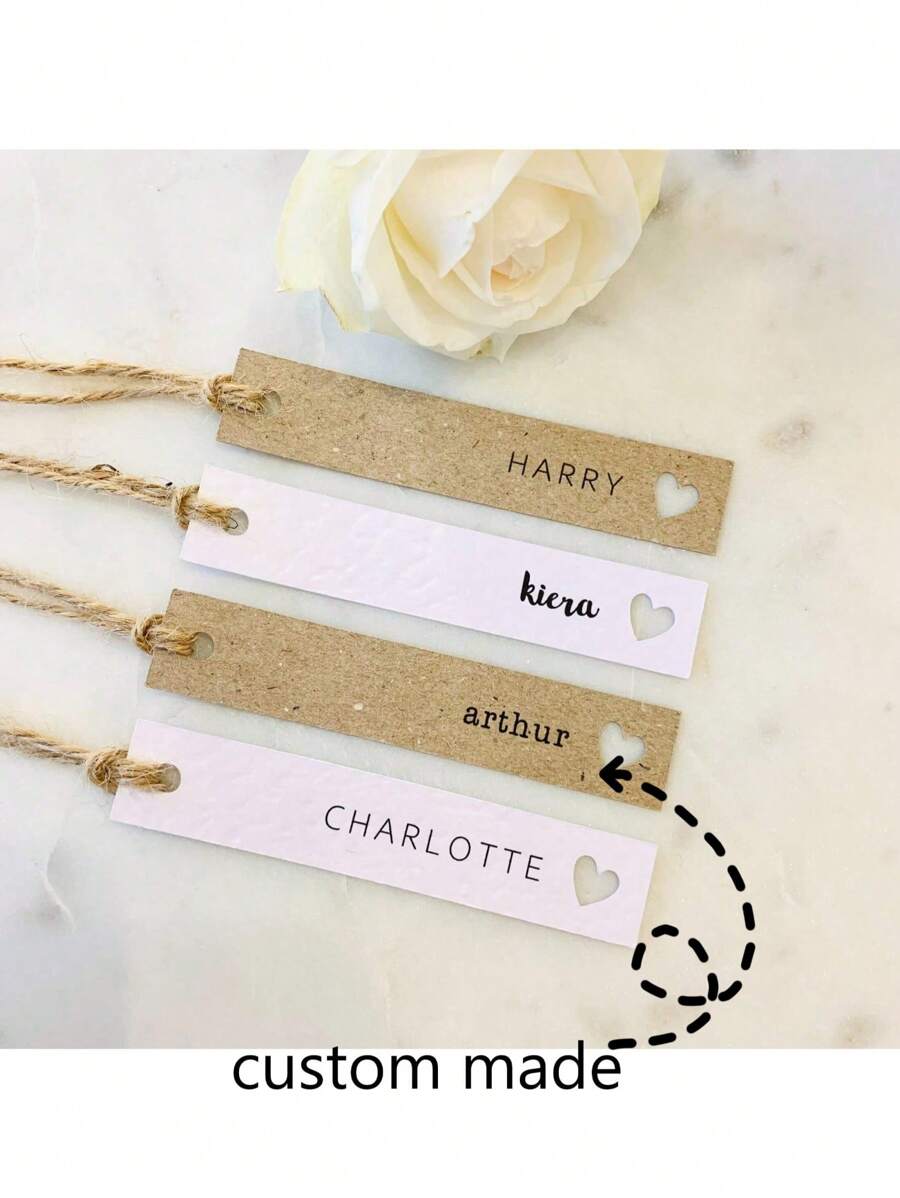 100pcs 9.5x1.8cm Personalized Gift Tags, Christmas Gift Tags, Handwritten Kraft Paper Wedding Gift Tags, Single-Sided Calligraphy Paper Gift Tags (Ropes Not Included) - Rectangular Love Heart - View 1