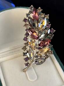 1 pièce de luxe vintage premium Broche feuille, épingle de mode à cristaux multicolores, polyvalente pour costumes, manteaux, accessoires de robes - Multicolore - Voir 10
