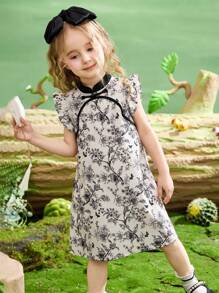 ASK JUNIOR Girls Sleeveless Allover Print Dress, Thin Princess Party Dress For Summer Vacation - Black and White - View 6