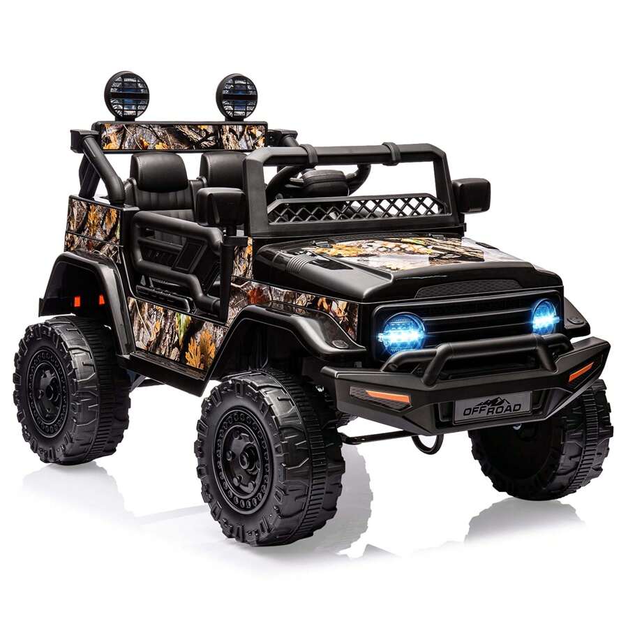 Danolapsi Kids Ride On Truck Car,12V Electric Car,Kids Electric Ride On Toy With Remote Control Spring Suspension LED Lights Music 3 Speeds For 3-8 Years Old Boy Girl Gift - 黑色 - 查看 1