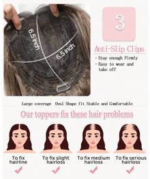 20" Wavy Hair Topper To Add Hair Volume 6.5"X6.5" Base Size Hair Toppers For Women Synthetic Hair Pieces For Women With Thinning Hair Wavy Clip In Hair Extensions - 漸層棕色 - 查看 3