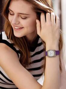 豹纹花卉雕刻表带，兼容 49mm、45mm、44mm、42mm、41mm、40mm、38mm、46mm 表带；猎豹纹防水运动硅胶腕带，替换表带，兼容 Series 11、10、9、8、7、6、5、4、3、2、1、SE，女士款 - 深紫 - 查看 3