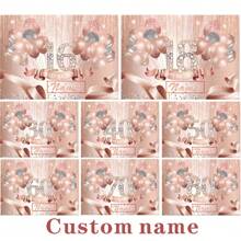 Pancarta de fondo personalizada Nombre: Feliz cumpleaños, 16º y 18º, 30º, 40º, 50º, 60º, 70º, 80º Decoraciones de fiesta de cumpleaños con globos rosas brillantes, decoración de la mesa del pastel con nombre personalizado, material base de etileno, calidad de fotografía de fondo, artículos para despedida de soltera - Multicolor - Ver 1
