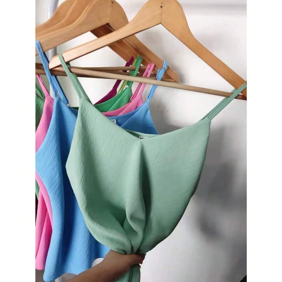 Women's Tank Top With Adjustable Straps Basic Crepe V1 Collar Strapless Tank Top Various Colors D-32 - 薄荷綠 - View 1