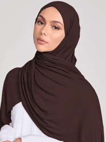 1件纯色阿巴雅配饰，优雅柔软的围巾，女士莫代尔舒适百搭头巾，适合日常穿着和连衣裙 - 咖色 - 查看 2